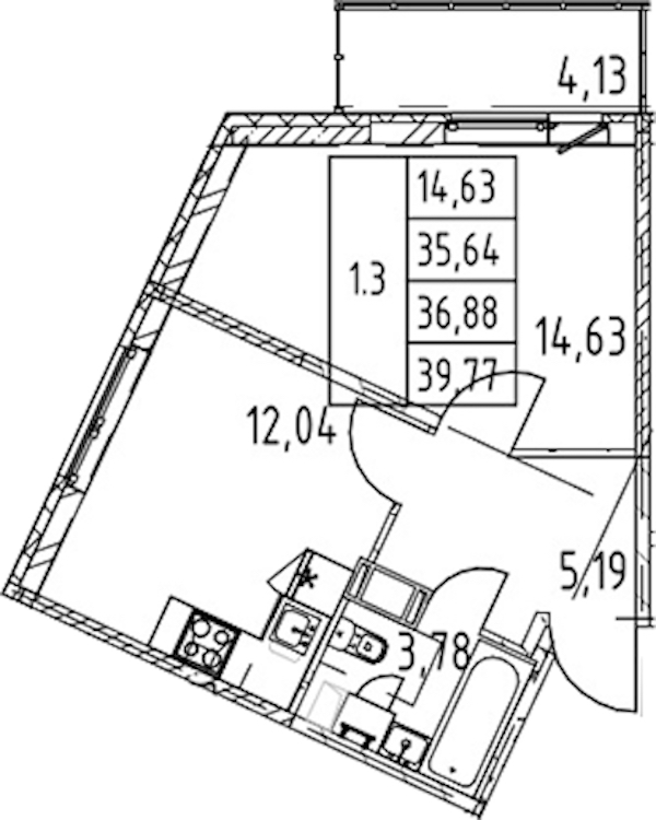 1-комнатная квартира 35.64 м², 5/12 эт., ЖК «Полис ЛАВрики»
